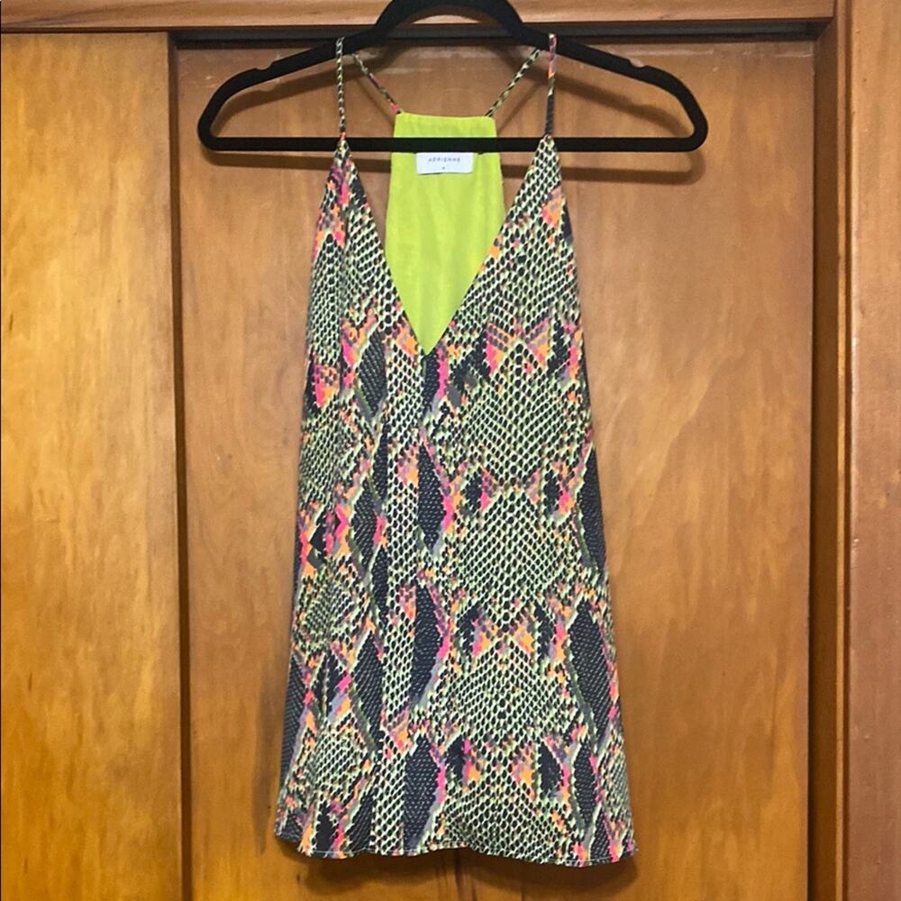 Adrienne Tank Top Blouse Neon Green Orange Pink Snakeskin Pattern V-neck Edgy
